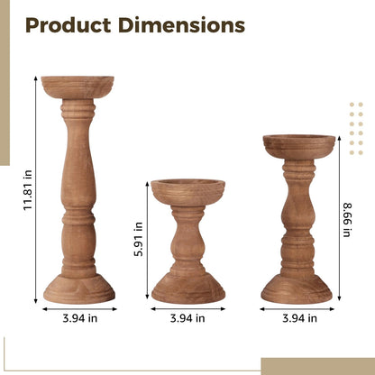 Set of 3 Farmhouse Wooden Candle Holders for Pillar Candles, Rustic Candle Stand Table Centerpiece Decor with Height Variety for Living Room, Fits 3-Inch Candles