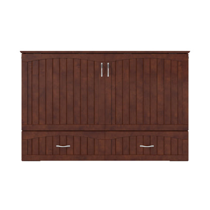 AFI, Aspen Mid-Century Modern Queen Solid Wood Murphy Bed Chest with 6" Mattress, Storage Drawer & Built-in USB Charger, Walnut