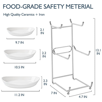 LUFILUFI 3 Tier Fruit Bowl Basket for Kitchen Counter - Ceramic Serving Bowls with Metal Stand, Stackable Tiered Fruit Basket for Fruit Vegetable Snack Storage, Countertop Organizer, Housewarming Gift