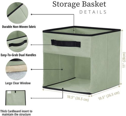 DECOMOMO Storage Bins - Fabric Cube Storage with Window for Shelves | 11" Green (Set of 6)