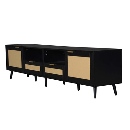 Merax TV Stand for TVs up to 85", 78 Inch Modern Media Console, Entertainment Center with Storage Drawers and Rattan Doors, Open Shelves, Solid Wood TV Cabinet Table for Living Room Furniture