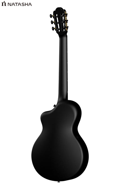 Natasha Carbon Fiber Acoustic Guitar, 38-inch Nylon-string Guitarra,Durable 6-string Ultra-thin Guitar for Beginners (Black)