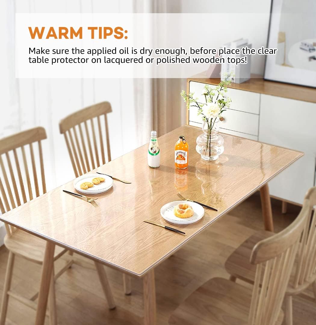 16x44 Inch PoPoTo New Clear Plastic Tablecloth Coffee Dining Kitchen End Table Protector Cover Wipeable Water Resistant