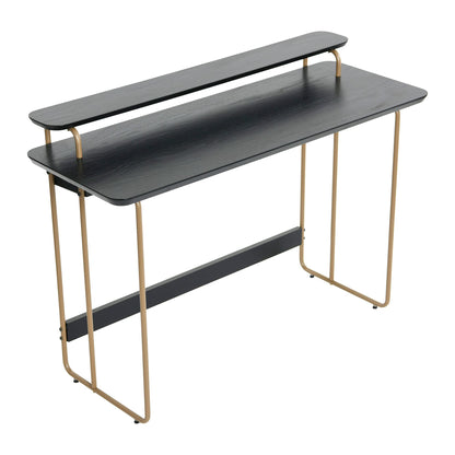Main + Mesa Pacifica Mid-Century Modern Computer Desk with Genuine Wood Veneer and Rounded Metal Detail for Boho Bedroom, Home Office, and Study