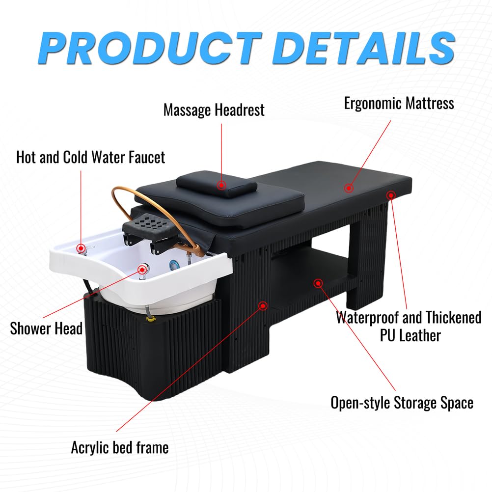 Pubaerkk Shampoo Bed with Steaming & Water Circulation, Spa Shampoo Bed Head Spa Equipment w/Open Storage Space for Spa Beauty Salon