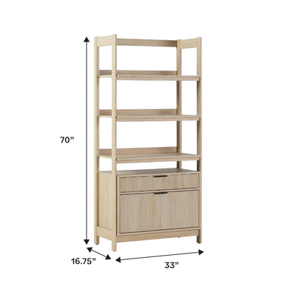 Walker Edison Transitional Open Reeded 4-Shelf Bookshelf with Drawers on Bottom, Versatile Bookcase with Bottom Storage for Home Office, Living Room, Bedroom, 33”W x 16.75”D x 70”H, Coastal Oak
