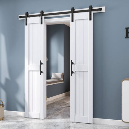 EaseLife 36 x 84 inch (Double 18x84 Door) White Barn Door with 6.6FT Sliding Door Hardware Kit Included & Handle,Solid Wood,Waterproof,DIY Assemblely,Easy Install,H-Frame,Fit 32-34in Wide Opening