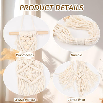 CREATCABIN Ukulele Wall Mount Hanger White Macrame Guitar Wall Hanger 7.87" x 37.4" Cotton Boho Hanging Stand Holders Hangers Alternative Kit with Wood Head for Acoustic Electric Guitars Walls Decor