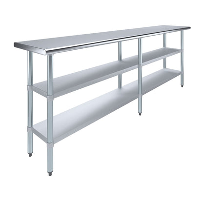 AmGood Stainless Steel Work Table with 2 Shelves | NSF | Metal Utility Table (96" Long x 18" Deep)