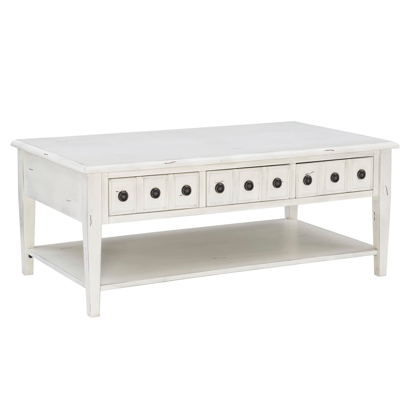 Powell Kelly Cream Coffee Table with Three Pull Thru Drawers and Open Shelf