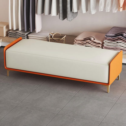 LMMIAMZ Luxury Leather Ottoman Bench Stylish Storage Footrest with Gold Legs Versatile Shoe Cabinet & Hidden Compartment Chic Yellow & Grey Design 100cm
