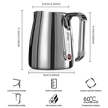 Bincoo Espresso Milk Frothing Pitcher Stainless Steel 20oz/600ML Coffee Milk Frother Cup-Milk Frothing Pitcher with Measurement Lines,Ergonomic Handle for Latte Art & Cappuccin(Steel)