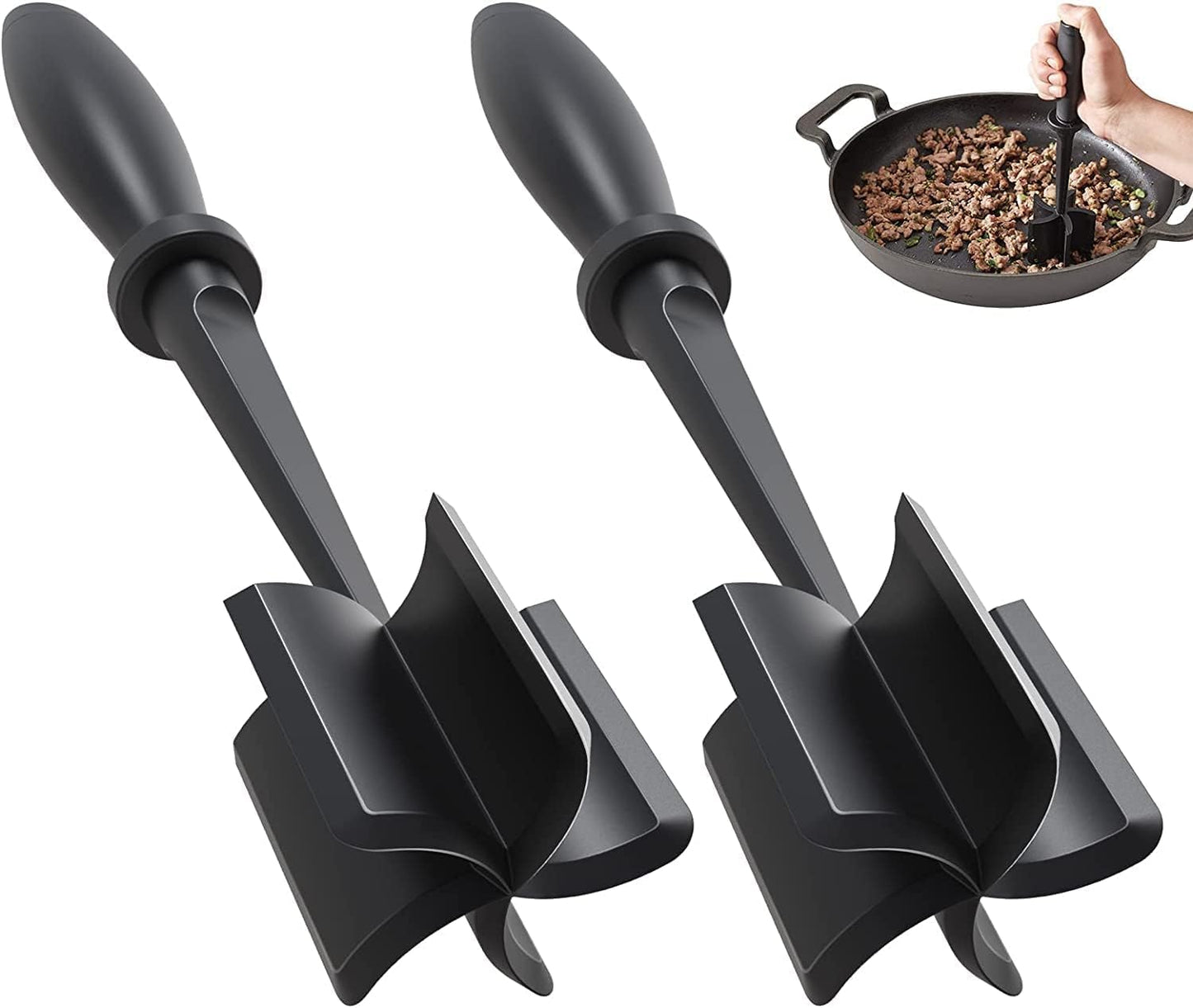 Meat Chopper and Masher, Premium Heat Resistant Masher and Smasher for Hamburger Meat, Ground Beef, Ground Turkey and More, Nylon Ground Beef Chopper Tool and Meat Fork, Non Stick Mix Chopper