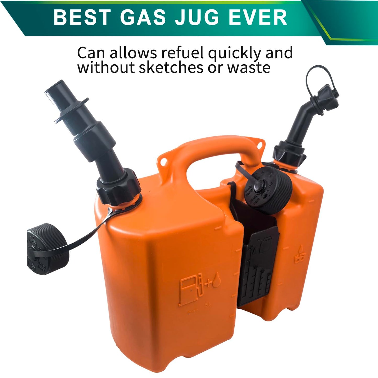 Fuel Container with Spill Proof Smart Control Spout with Bonus Spout Extender, Fuel Can 5 L + 2.5 L Oil 0000 881 0113 00008810113 With Two tool carriers for Shtil Chainsaw – Orange