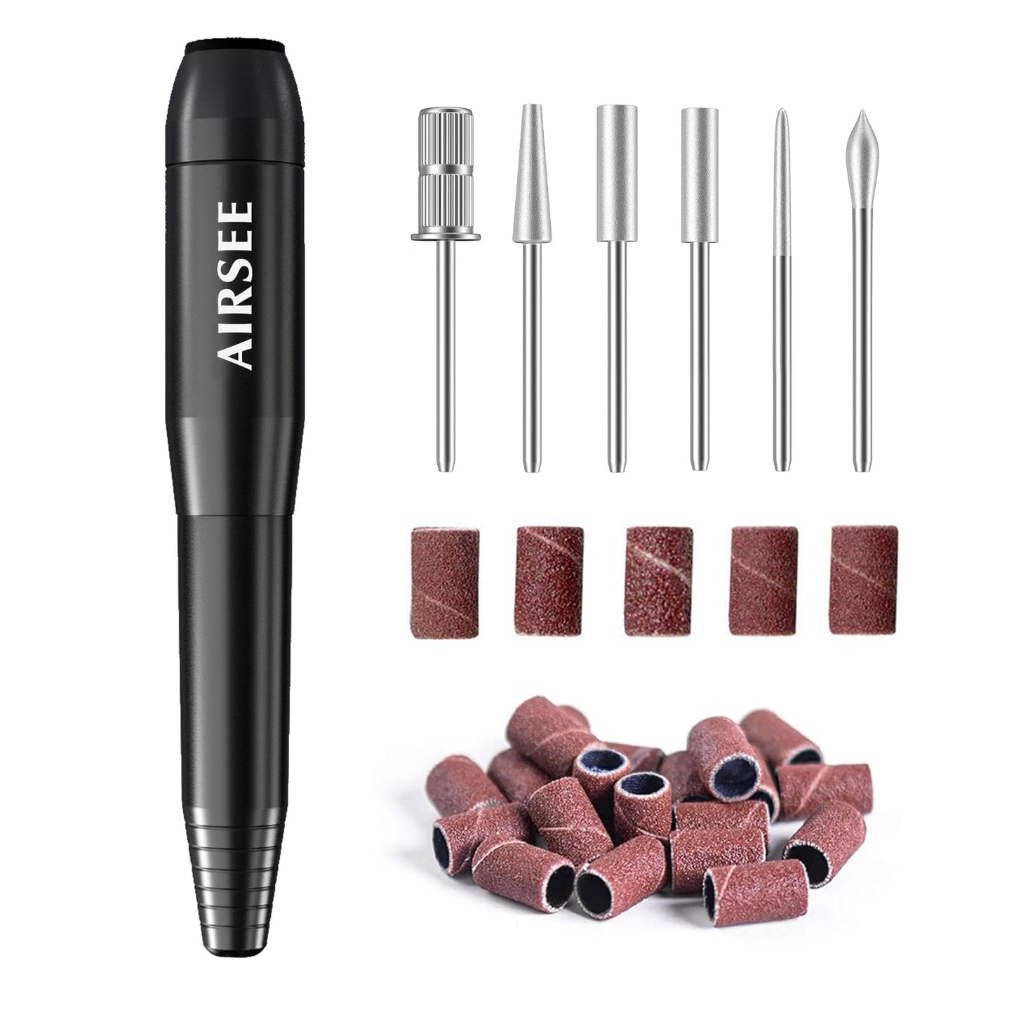 AIRSEE Home Lite USB Mobile Nail Drill Machine for Beginners Portable Nail File Manicure Pedicure Dremel Kit with 6 Bits 26 Sanding Bands for Home Acrylic Gel Nails Polishing DIY,Purple