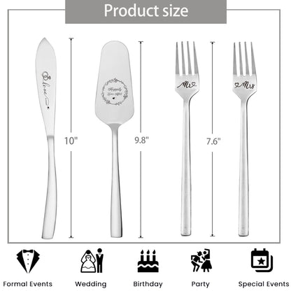 iooiluxry Cake Cutting Set For Wedding, Wedding Cake Knife And Server Set, Mr And Mrs Forks And Cake Cutter Set For Wedding, Bridal Shower Gifts, Engagement Gifts For Couples (Silver)
