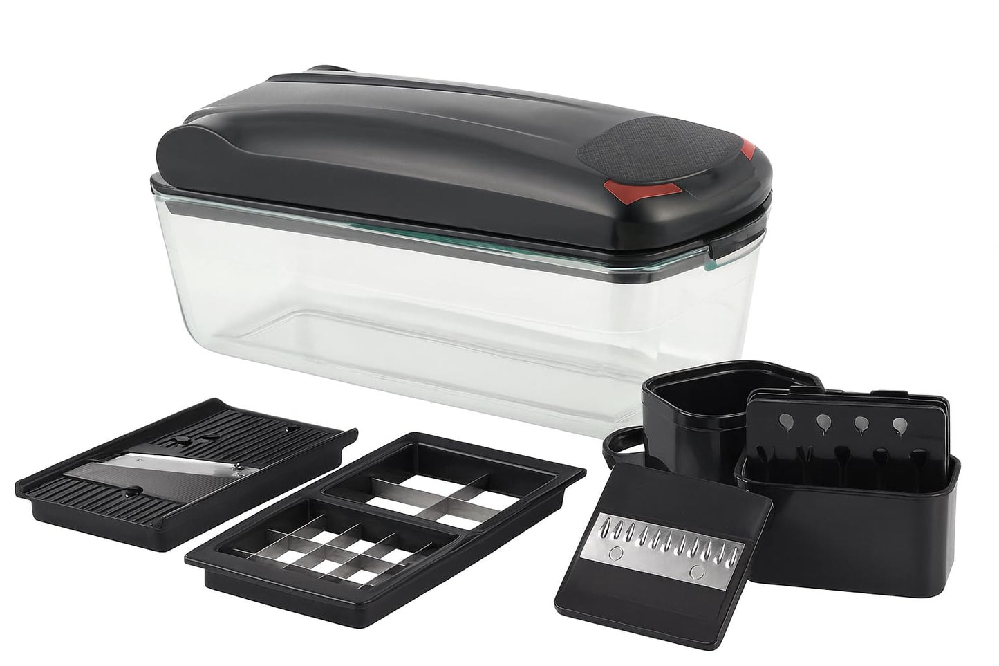 Le'raze 13-in-1 Vegetable Chopper Pro with Glass Container, Stainless Steel Blades, BPA-Free, Mandoline Slicer, Manual