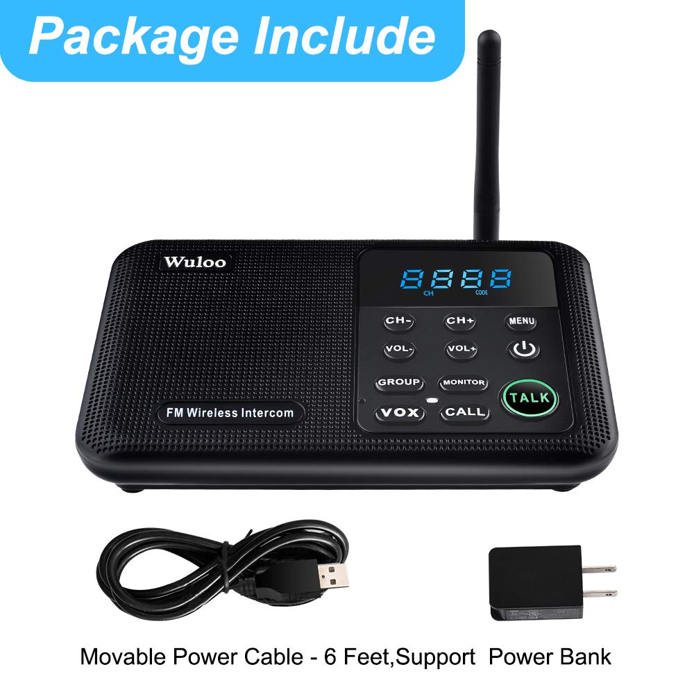Wuloo Intercoms Wireless for Home 1 Mile Range 22 Channel 100 Digital Code Display Screen, Wireless Intercom System for Home House Business Office, Room to Room Intercom Communication (6 Packs, Black)