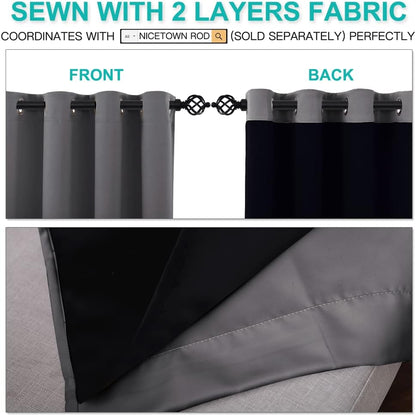 NICETOWN Total Shade Curtains - Heavy-Duty Light Blocking Drapes with Black Liner | Gray, 70" x 95" (2 Panels)