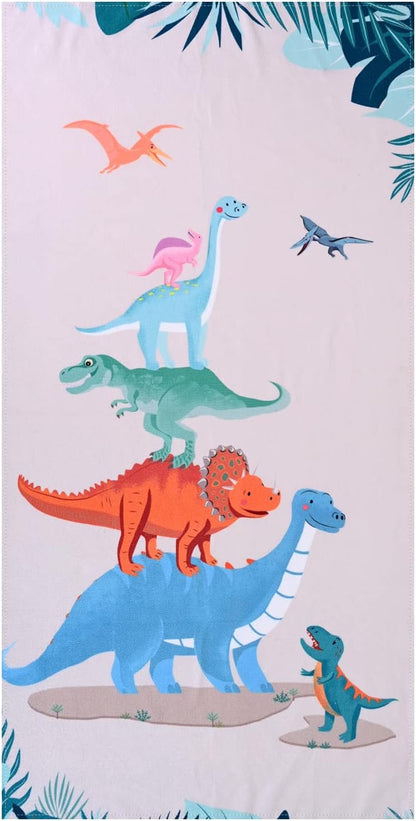 24x48, LIVILAN Small Dinosaur Beach Towel for Kids, Microfiber, Quick Dry, Sand Free, Lightweight, Thin, Perfect