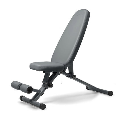 WeGym Collapsible Workout Bench, Adjustable Fitness Bench with 50 Configurations, Vegan Leather, Extra Wide 14in Seat for Home Gym Strength Training (Slate)