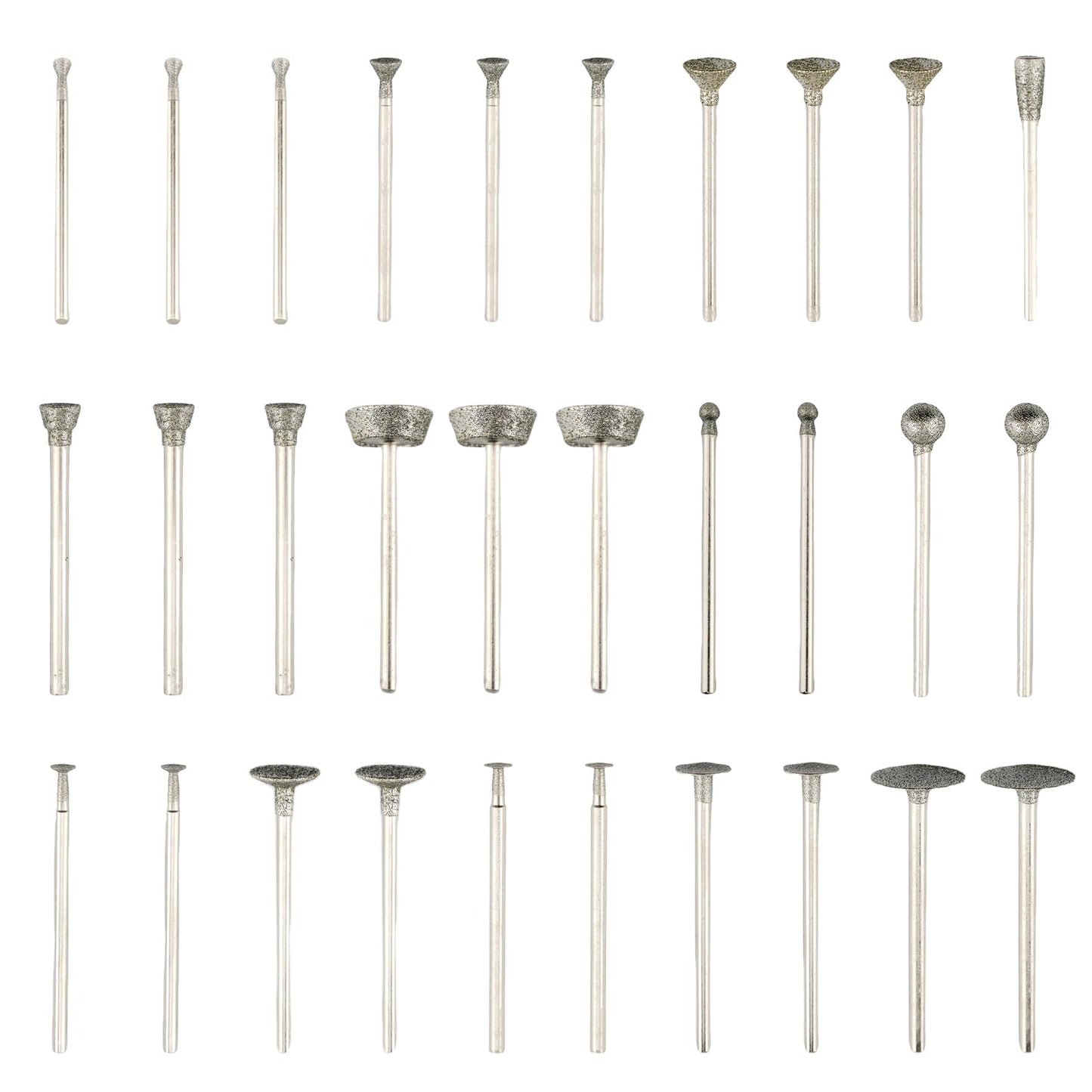 Orialvenka 30Pcs Diamond Grinding Bit Polishing Kit Compatible with Dremel Stone Carving Set Diamond Bits 1/8" (2.35mm/3mm) Shank Accessories for Stone Glass Ceramics Carving, Polishing, Grinding