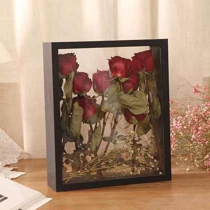 XIYUAN Wooden Dried Flower Display Stand - Decorative Floating Photo Frame - Clear Double-sided - Desktop Souvenir - Herbarium Photo Frame (8x10''/Black)