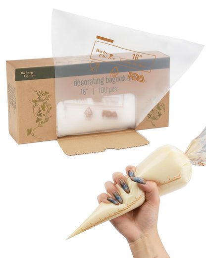 Bake Choice 16 Inch Large Piping Bags, 100PCS Thickened Disposable Pastry Bags, Anti Burst Icing Bags for Cream Frosting, Non-slip Frosting Bags, Cake & Cookie Decorating Supplies