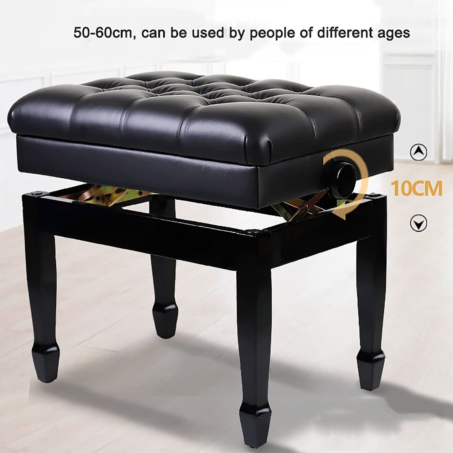 Leather Piano Bench Deluxe with Music Storage Height Adjustable Stool Comfortable Widened Cushion for Home & Professional Use zwart (zwart One Size)