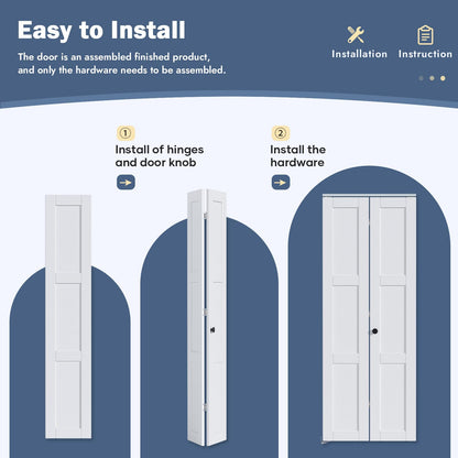 Roymelo Bifold Doors for 30"×80" Opening, Sliding Closet Folding Barn Door with Concealed Hardware Kit Included, 3-Panel, LVL Wood Panel Covered with White Water-Proof Scratch-Proof PVC Surface