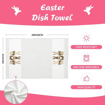 ARKENY Easter Kitchen Towels Set of 2,Beige Bunny Dish Towels 18x26 Inch Drying Dishcloth,Farmhouse Home Seasonal Spring Decorations AD220
