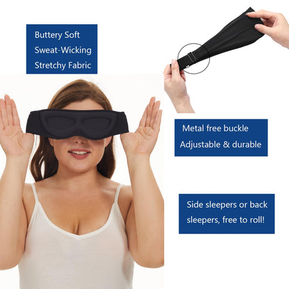 Alaska Bear Sleep Mask for Side Sleepers 2022 Headband Design, Cup-Shaped and Extra-Soft, 100 Blackout Eye Mask Shades Cover for Men and Women Home or Travel, Machine Washable, Black