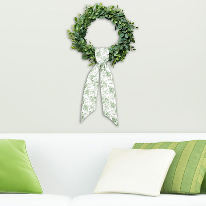 Whaline Green Flower Wreath Sash - Chinoiserie Floral Garland Ribbon for Holiday Decor | 2 Pcs