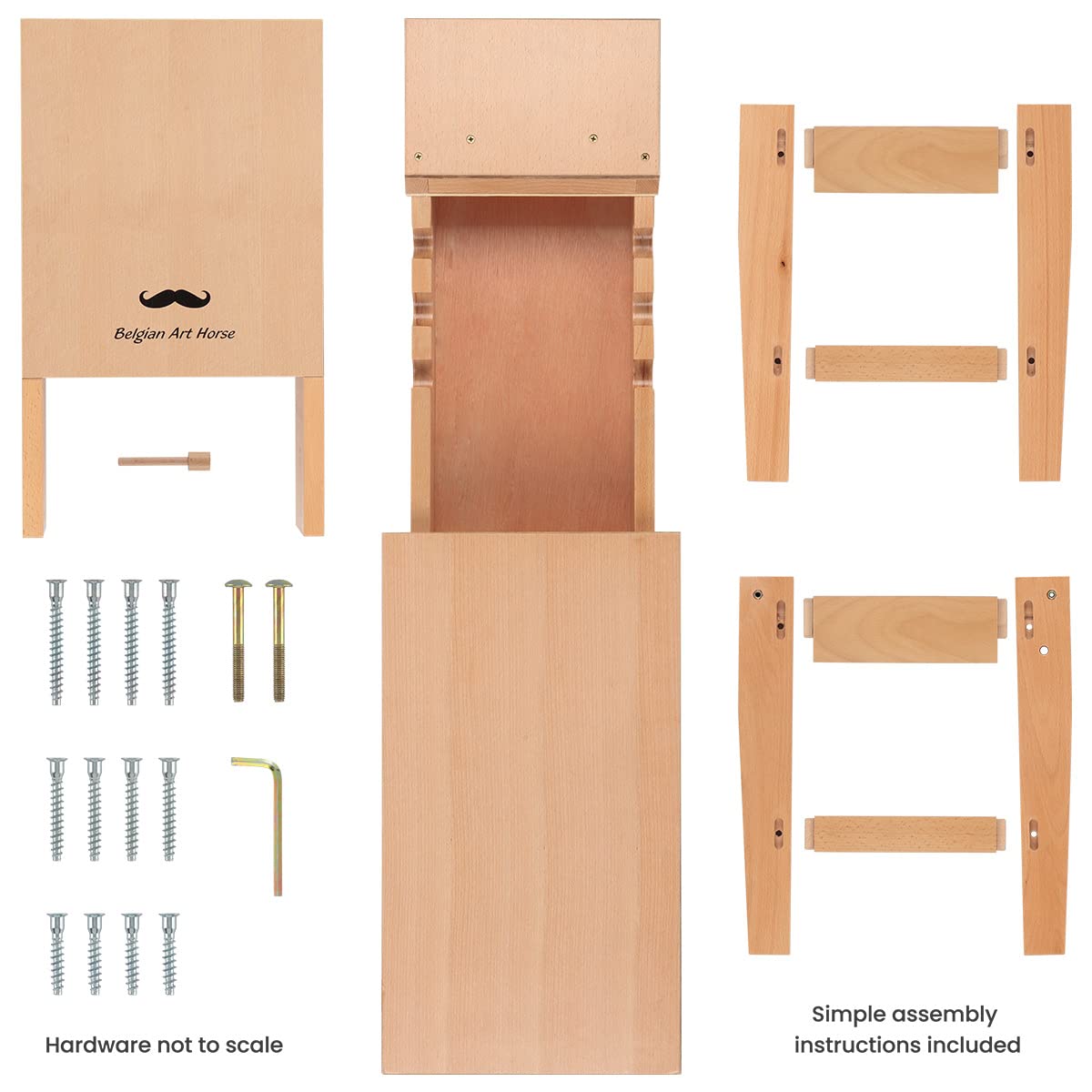 Creative Mark Belgian Art Horse - 40.25" x 11.38" x 17", Beechwood Drawing Bench and Easel with Sturdy Construction, Permanent Legs, 120/90-Degree Angles, Wooden Locking Pin, Built-in Storage (2)