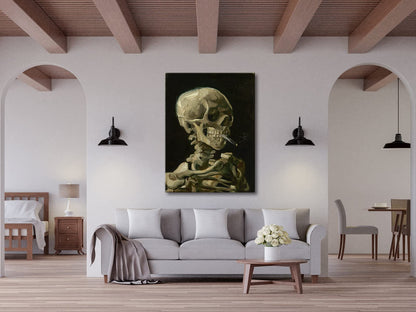 Wieco Art Skull of a Skeleton with Burning Cigarette, 1886 by Vincent Van Gogh Canvas Wall Art for Home Decor and Wall Decor Post-impressionism Canvas Prints Pictures Artwork