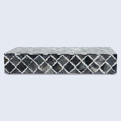 Handmade Moroccan Pattern Decorative Box, Large Storage Organizer for Neck Chains, Watches, Keepsakes - Grey