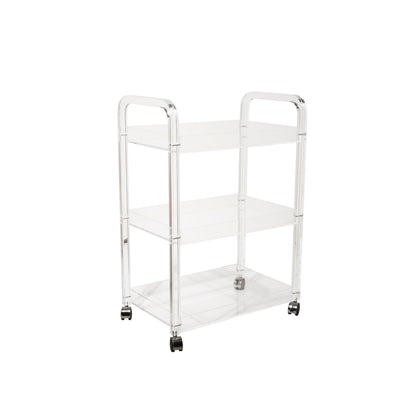 Bloomingville Clear Acrylic 3-Tier Bar Cart on Casters, White