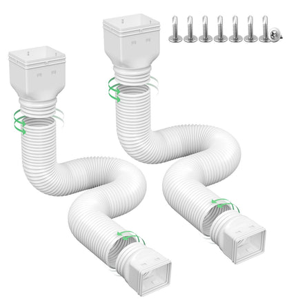Ogutter Rain Gutter Downspout Extensions, Downspout Extender for Rainwater Drainage Flexible, Down Spout Drain Extension Pipe and Extendable from 21 to 66 Inches (2 Pack, White)