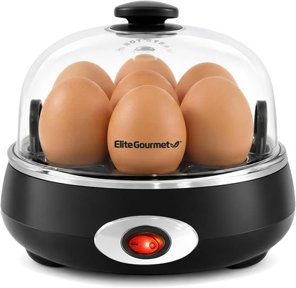 EGC007CHC# 7 16-Recipe Elite Gourmet Rapid Egg Cooker, Easy-To-Peel, Hard, Medium, Soft Boiled Eggs, Poacher, Omelet
