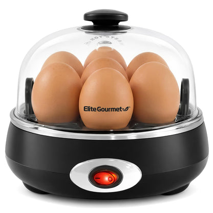 Elite Gourmet EGC007CHC# Rapid Egg Cooker, 7 Easy-To-Peel, Hard, Medium, Soft Boiled Eggs, Poacher, Omelet Maker, Auto Shut-Off, Alarm, 16-Recipe Booklet, Charcoal Grey