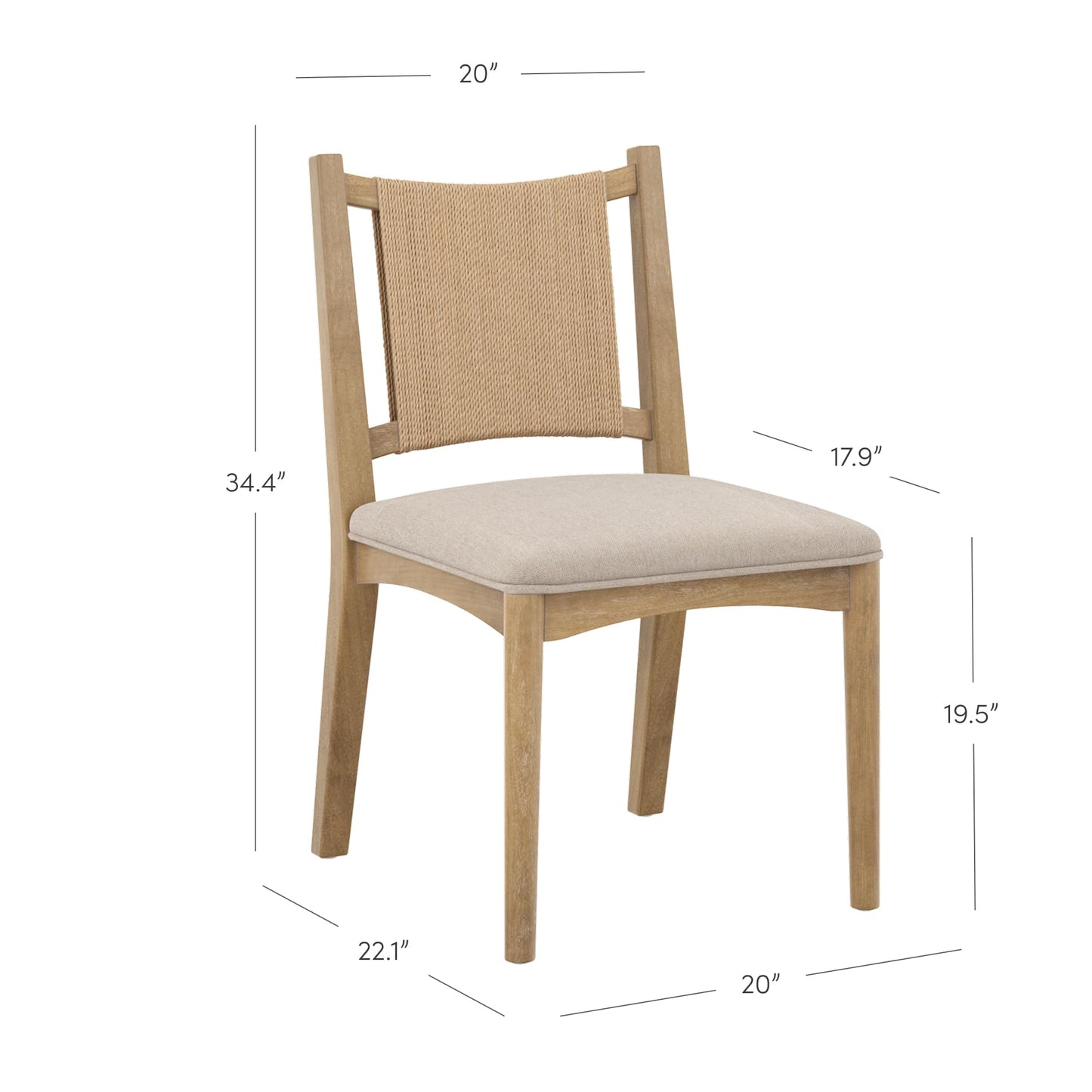 Nathan James Elodia Upholstered Dining Chair with Seagrass Back Solid Wood Modern Dining Room Chair with Natural Flax Upholstery, Light Brown