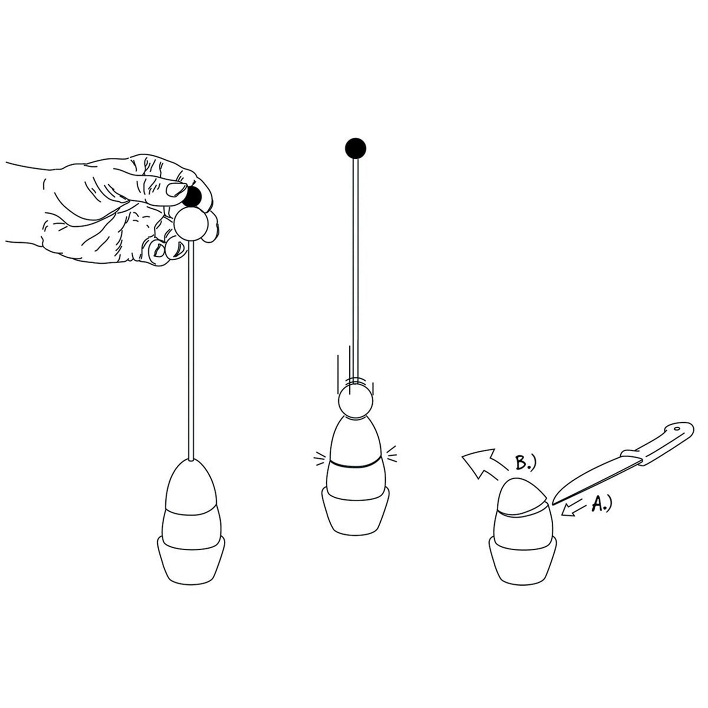Take 2 Germany Egg shell breakage point causer clack, stainless steel, design: rubber head, black, made in Germany, ideal egg topper for Easter