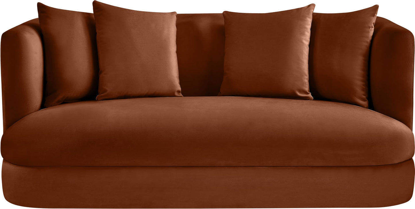 Meridian Furniture 699Cognac-L Alder Collection Modern | Contemporary Loveseat with Ultra Luxe Cognac 460 GSM Velvet, Solid Wood Frame, 66" W x 36" D x 30" H, Cognac