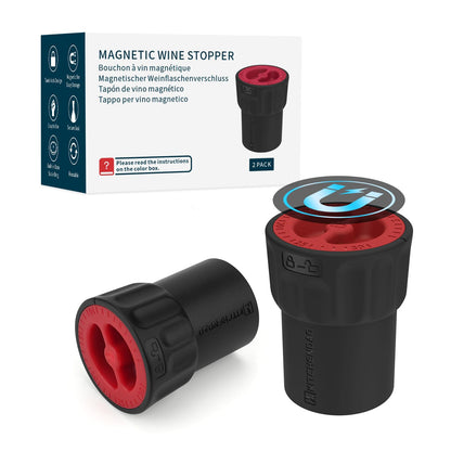KITCHENDAO Magnetic Wine Stopper, Double-Layer Secure Seal with Date Marker, Twist -Lock Design Reusable Wine Bottle Stopper Sealer, Fits Most Wine Bottles Including Screw Top, Set of 2