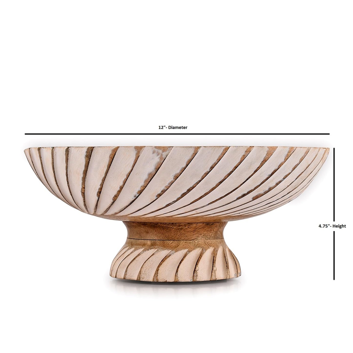NIRMAN FRUIT BOWL Mango Wood Fruit Bowl Pedestal Bowl for Table Décor, Wooden Fruit Bowl for Kitchen Counter Pedestal Fruit Bowl, Dried Fruit (12" X 12" X 4.75")