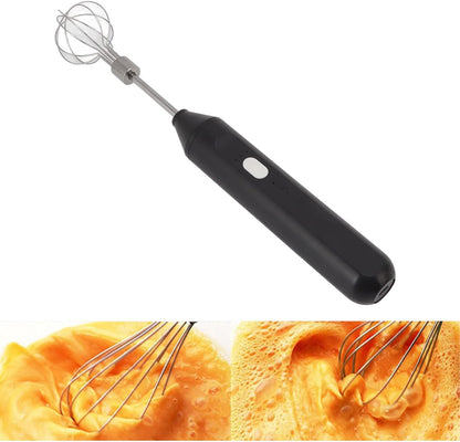 Electric Handheld Egg Beater, Round Head Milk Frother, Battery Powered Whisk for Home Kitchen, Restaurants (Black)