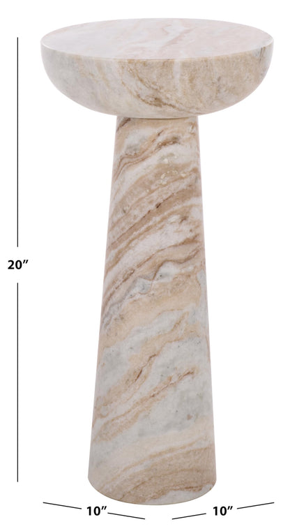 SAFAVIEH Couture Collection – Glendale White & Brown Round Marble Accent Table, Stone Pedestal Side Table, Modern Sculptural Design (SFV9766A)