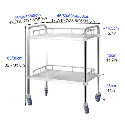 Serving Trolley, Stainless Steel Utility Rolling Cart, Catetrolley, Storage Trolley Cart Detachable, With Locking Wheels, Kitchen Car Shelf Utility Service Cart,3 Layers 60 * 40,2 Layers 60*40*86cm
