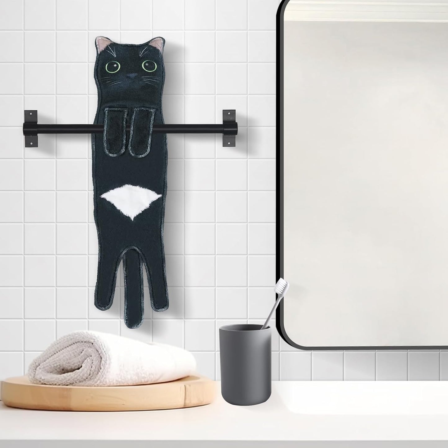 Cat Hand Towels for Bathroom Funny Kitchen Hand Towel Decorative Quick-Dry Hanging Washcloths Cute Soft Absorbent Cat