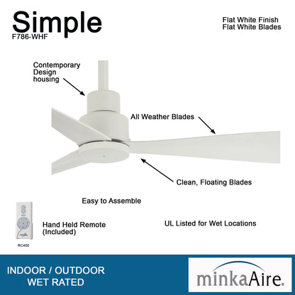 Minka Aire F786-SBR/WHF Simple - 44 Inch Ceiling Fan in Soft Brass with Flat White Blades